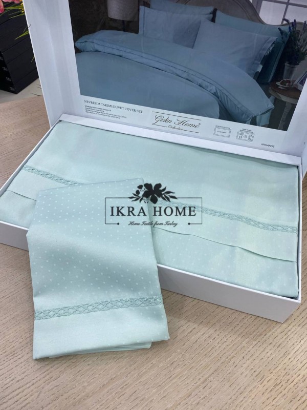 Gelin home deluxe saten  - Mykanos Mint Двуспальное постельное белье с гипюровой отделкой -2021